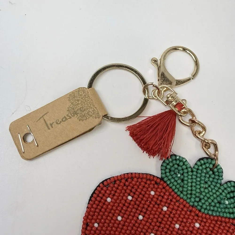 Treasure Felt Backing Sead Bead Beaded Stawberry Key Chain Bag Charm New
